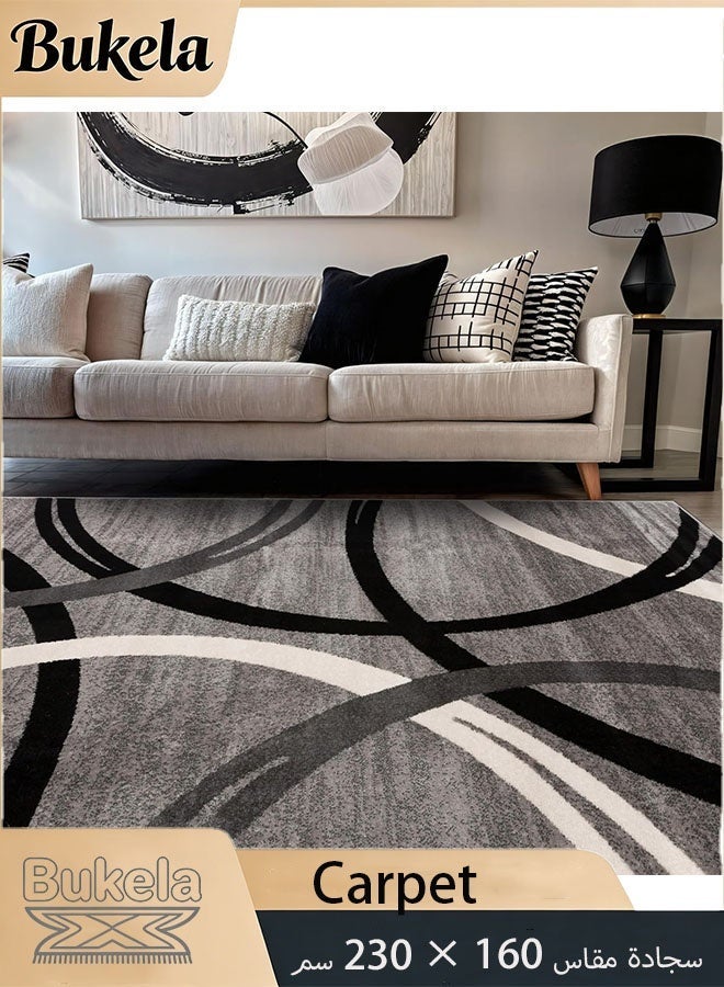 Bukela Modern Wavy Circles Design Area Rug, Retangle Carpet, 160×230 Cm, Gray - Image 1